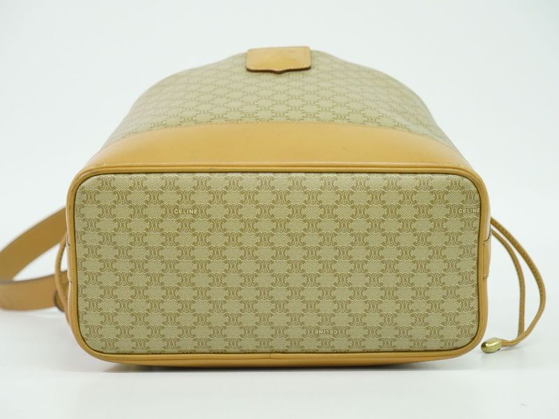 Authentic Celine Macadam Drawstring Shoulder Bag PVC Beige Macadam Bag Pre-owned