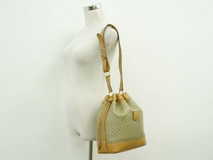 Authentic Celine Macadam Drawstring Shoulder Bag PVC Beige Macadam Bag Pre-owned