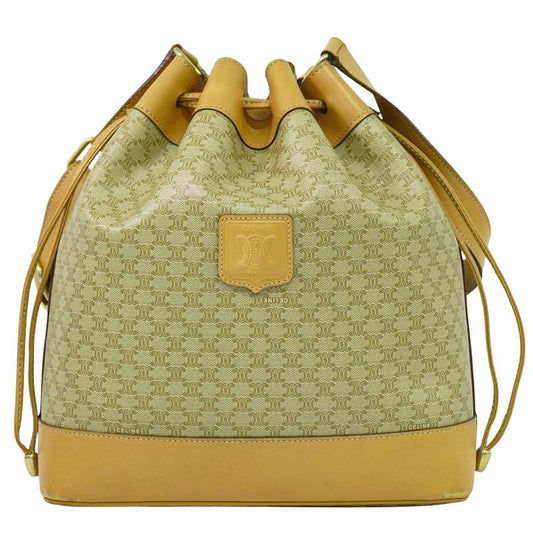 Authentic Celine Macadam Drawstring Shoulder Bag PVC Beige Macadam Bag Pre-owned