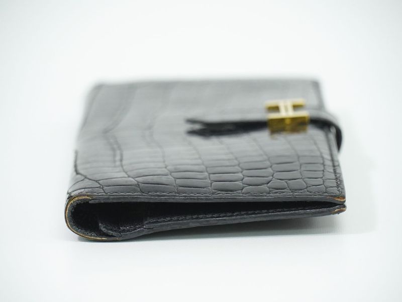 Authentic Hermes Bearn Niloticus Long Wallet Long Wallet □K 2007 Black Bearn