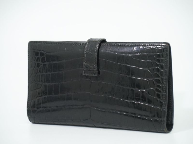 Authentic Hermes Bearn Niloticus Long Wallet Long Wallet □K 2007 Black Bearn