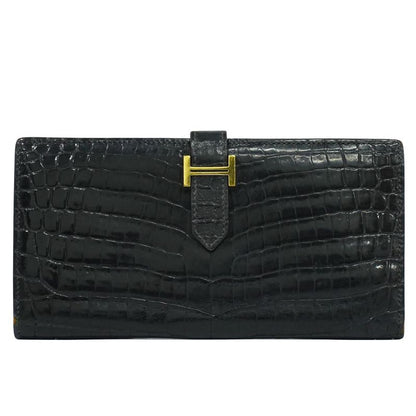 Authentic Hermes Bearn Niloticus Long Wallet Long Wallet □K 2007 Black Bearn