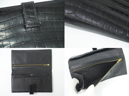 Authentic Hermes Bearn Niloticus Long Wallet Long Wallet □K 2007 Black Bearn