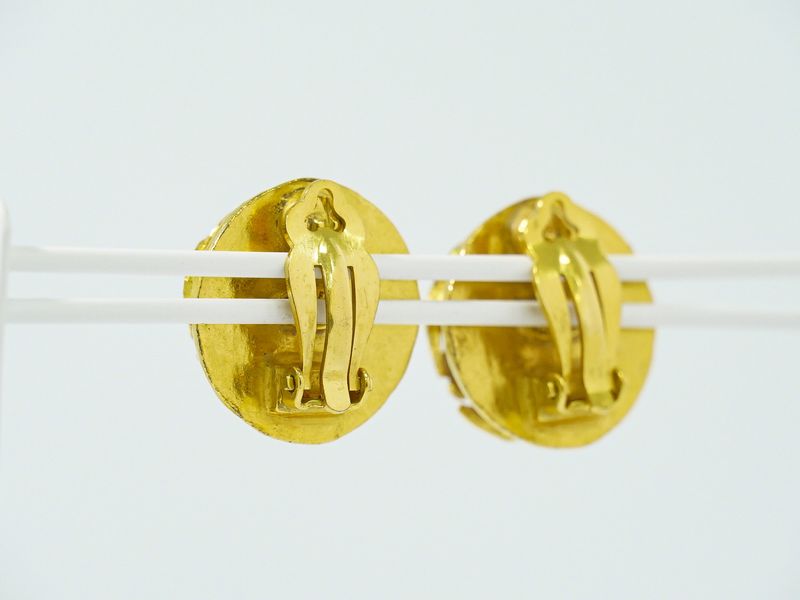 Authentic Chanel Triple Coco Mark Faux Pearl Earrings GP Gold Plated White Coco