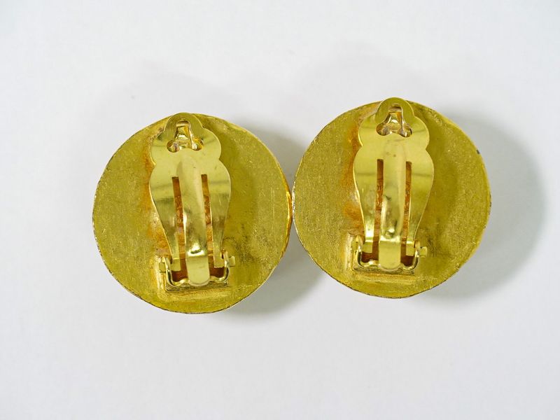 Authentic Chanel Triple Coco Mark Faux Pearl Earrings GP Gold Plated White Coco