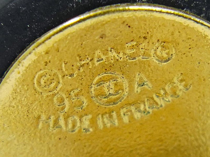 Authentic Chanel Coco Mark Earrings Plastic GP Gold Plated White Black Accessori