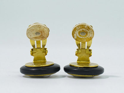 Authentic Chanel Coco Mark Earrings Plastic GP Gold Plated White Black Accessori