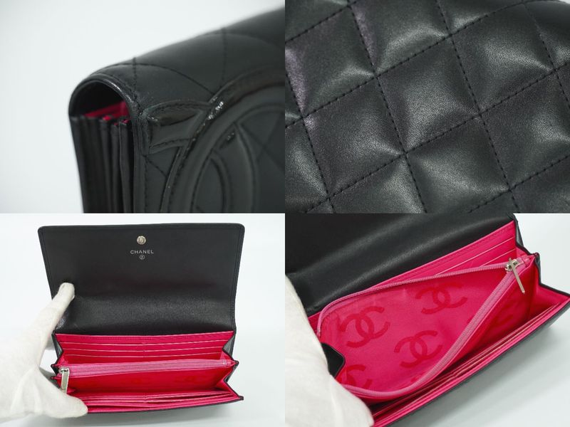 Authentic Chanel Coco Mark Cambon Line Long Wallet Long Wallet Leather Black