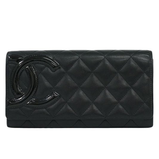 Authentic Chanel Coco Mark Cambon Line Long Wallet Long Wallet Leather Black