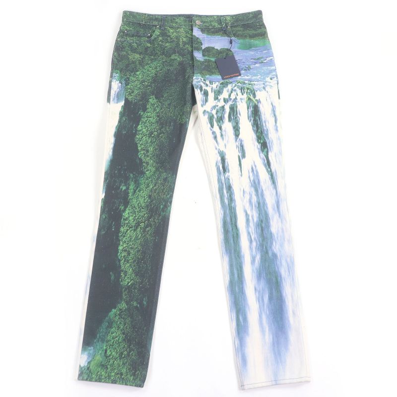 □louis Vuitton Landscape Monogram Leather Patch Amen Break Denim Pants Blue 36