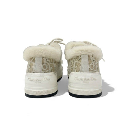 Christian Dior Walkn Sneakers Shoes Fabric Mouton Beige White Logo