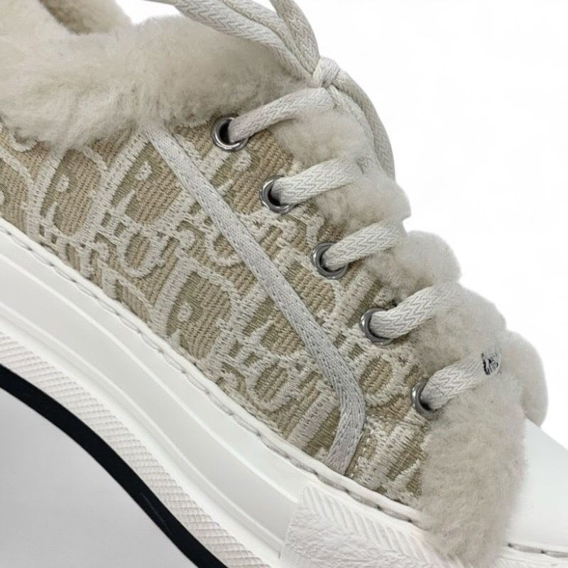 Christian Dior Walkn Sneakers Shoes Fabric Mouton Beige White Logo
