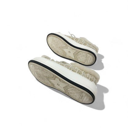 Christian Dior Walkn Sneakers Shoes Fabric Mouton Beige White Logo