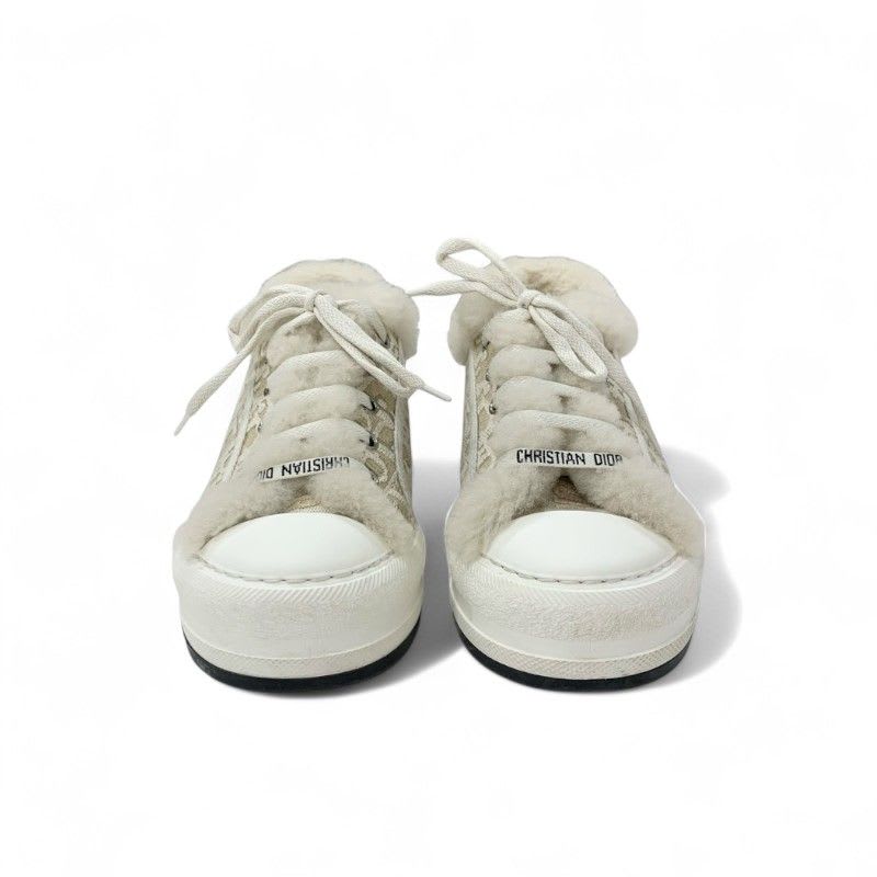 Christian Dior Walkn Sneakers Shoes Fabric Mouton Beige White Logo