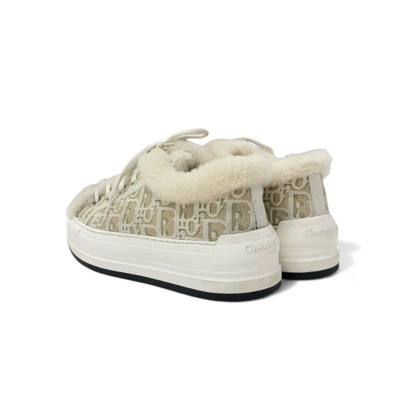 Christian Dior Walkn Sneakers Shoes Fabric Mouton Beige White Logo