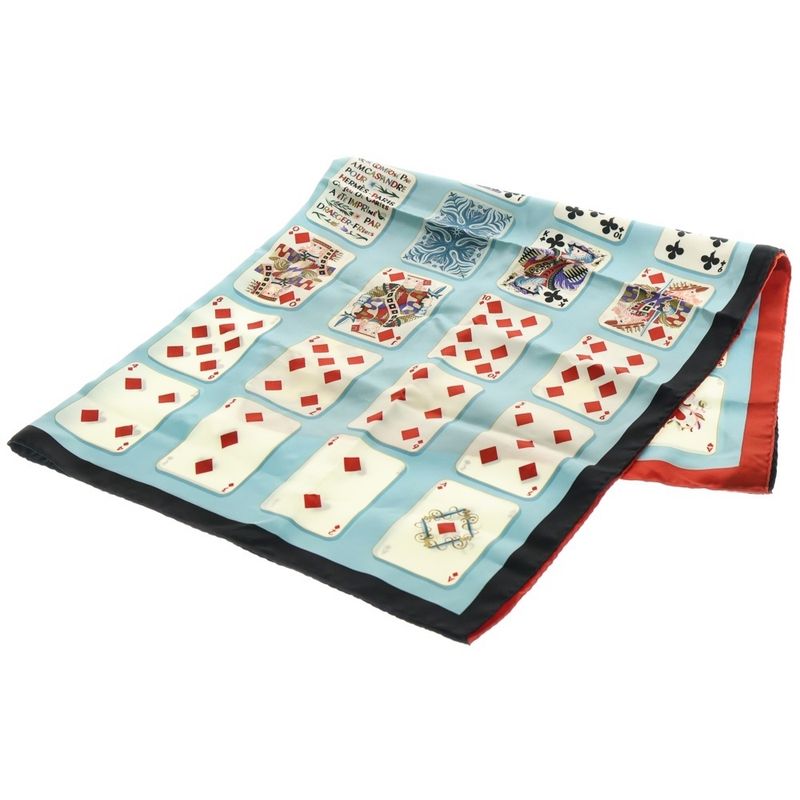 Hermes Carre 90 Jude Carte Silk Scarf With Playing Cards Light Blue