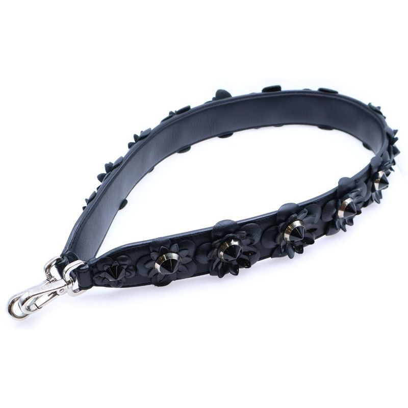 Fendi Flower Motif Studded Shoulder Strap Leather Silver Hardware