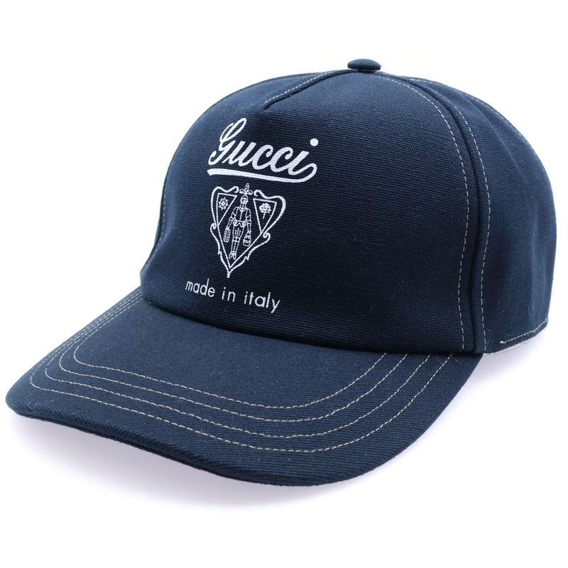 Gucci Front Print Logo Canvas Baseball Cap Navy 813456 4hbe1