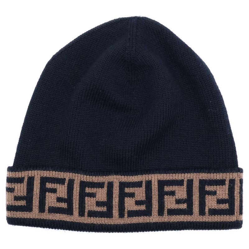 Fendi Zucca Pattern Wool Knit Cap Beanie Hat Black Fxq056 A88C