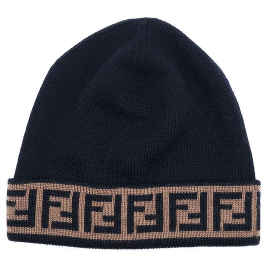 Fendi Zucca Pattern Wool Knit Cap Beanie Hat Black Fxq056 A88C
