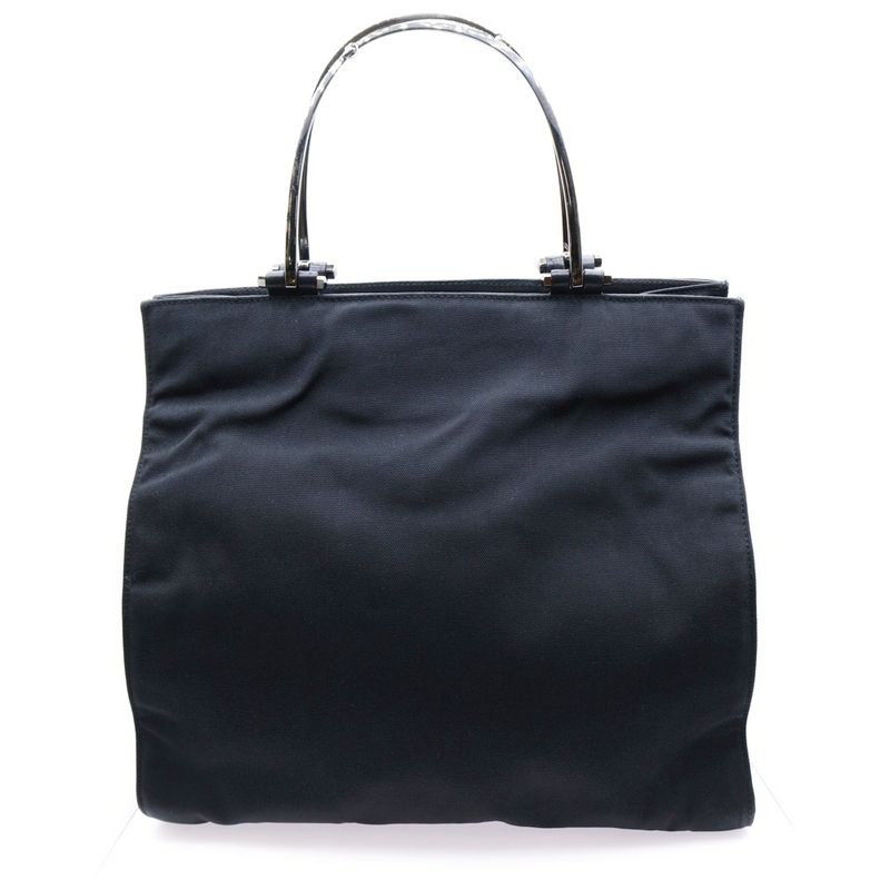 Gucci Metal Handle Nylon Handbag Black 002-1025