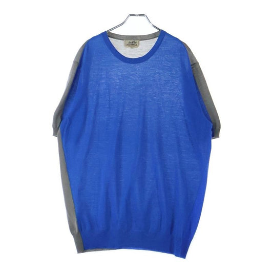 Hermes Two-tone Crew Neck Short Sleeves T-shirt Cut And Sewn Blue/gray 61-5712