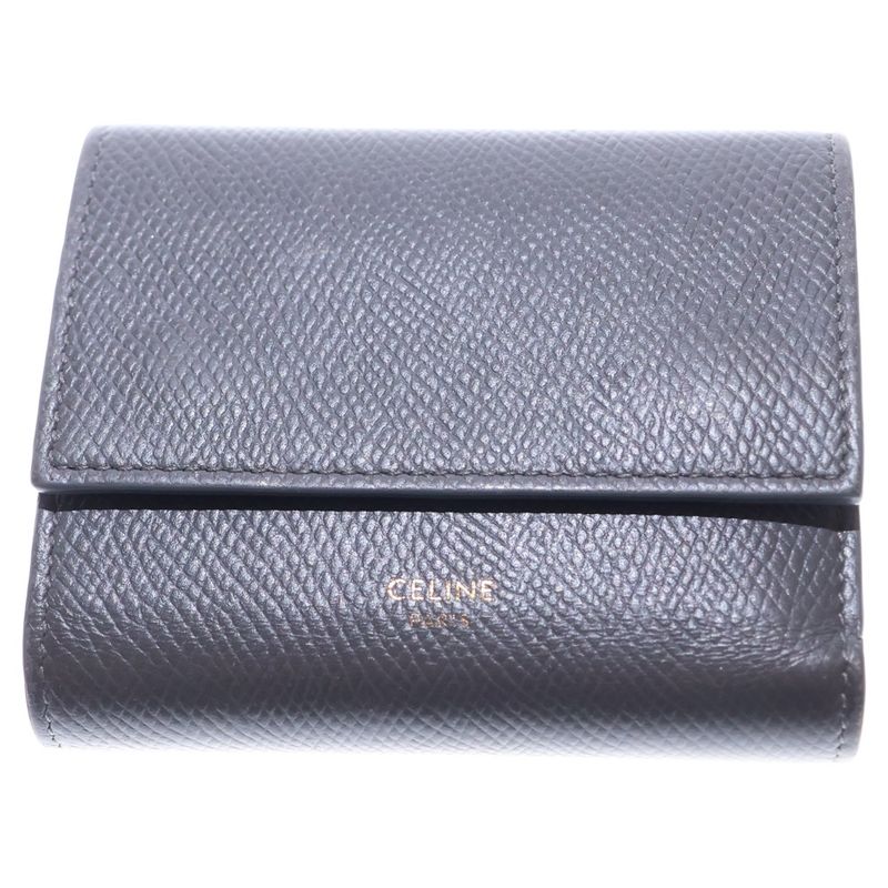 Celine Folded Compact Wallet Gray Leather Wallet