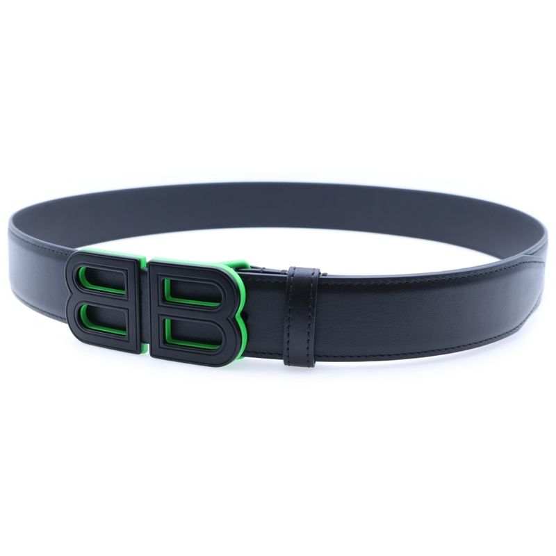 Balenciaga BB Buckle Belt Black And Green Leather 674171