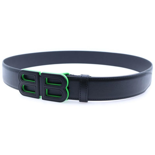 Balenciaga BB Buckle Belt Black And Green Leather 674171