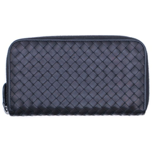 Bottega Veneta Intrecciato Round Zipper Long Wallet Long Wallet Card Case Black