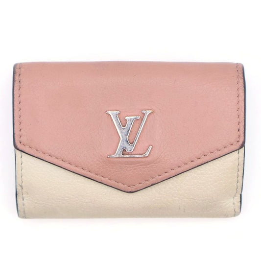 Louis Vuitton Portefeuille Lock Mini Compact Wallet Trifold Coin Case Beige And