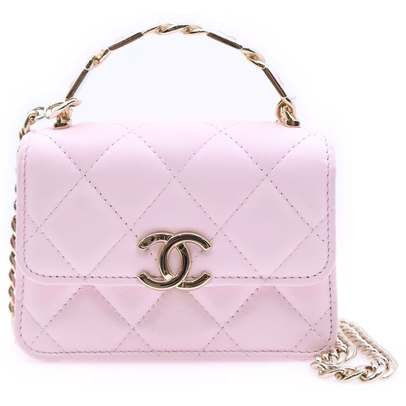 Chanel Mini Matelasse Chain Shoulder Bag Pink Lambskin Gdhardware Ap2758