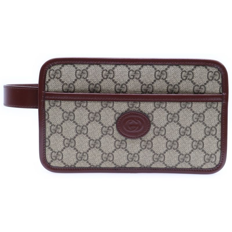 Gucci GG Supreme Canvas Clutch Bag Second Bag Beige/bordeaux 625764 1147