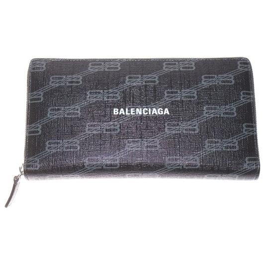 Balenciaga Continental BB Round Zip Long Wallet Long Wallet Card Case Black PVC