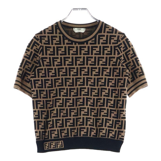 Fendi Zucca Pattern Short Sleeve Knitted Sweater Brown Fzy702 A5QG Women