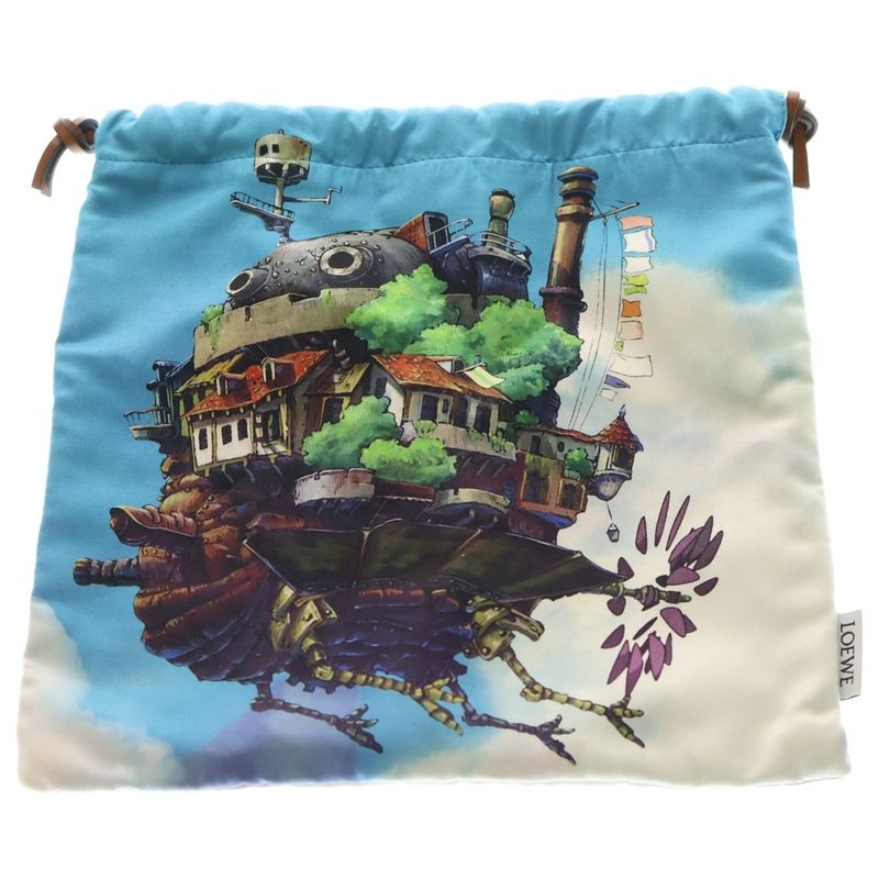 Loewe Drawstring Pouch Ghibli Collaboration Howl's Moving Castle Blue Canvas