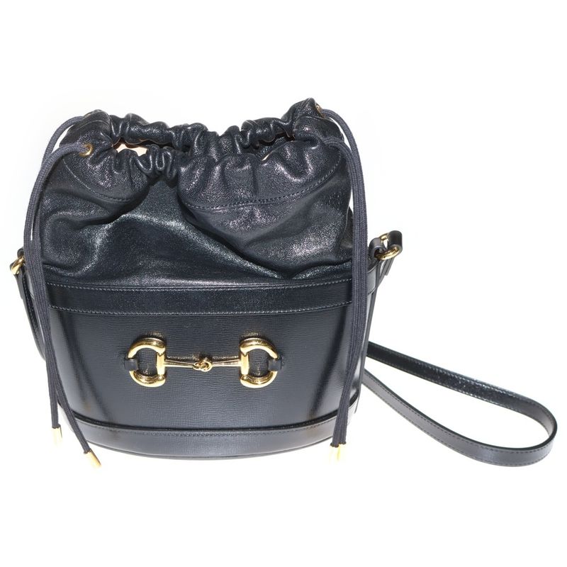 Gucci Horsebit Bucket Bag Horsebit Leather Shoulder Bag Bucket Bag Black 602118