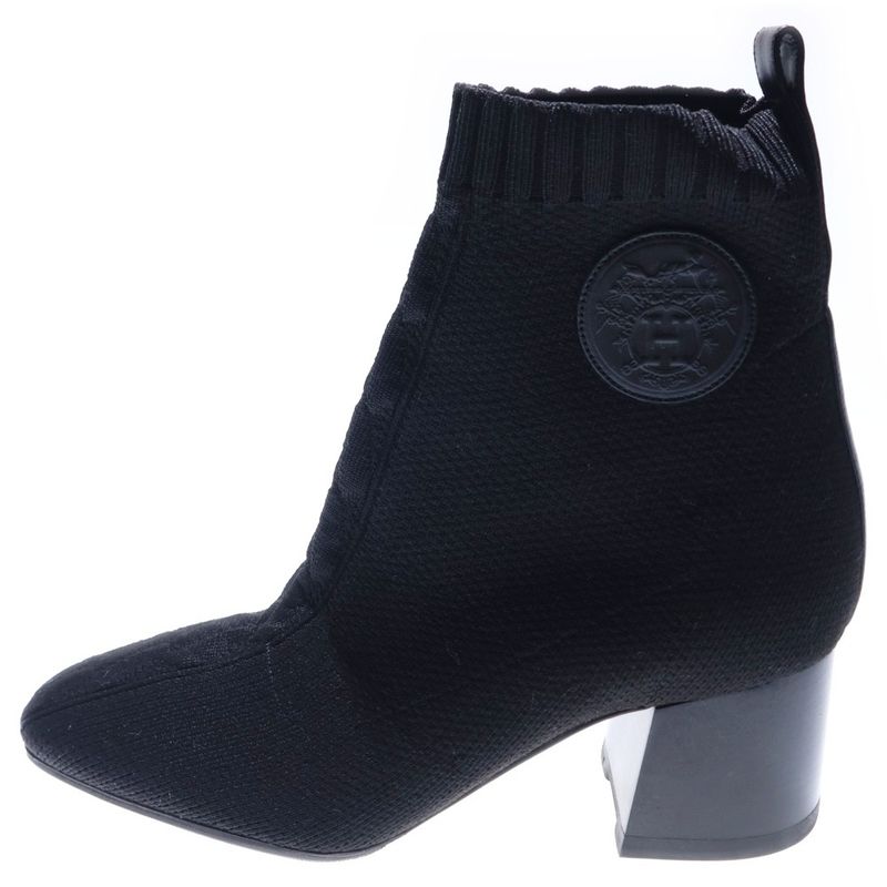 Hermes Volvere Knit Short Boots Black Women's