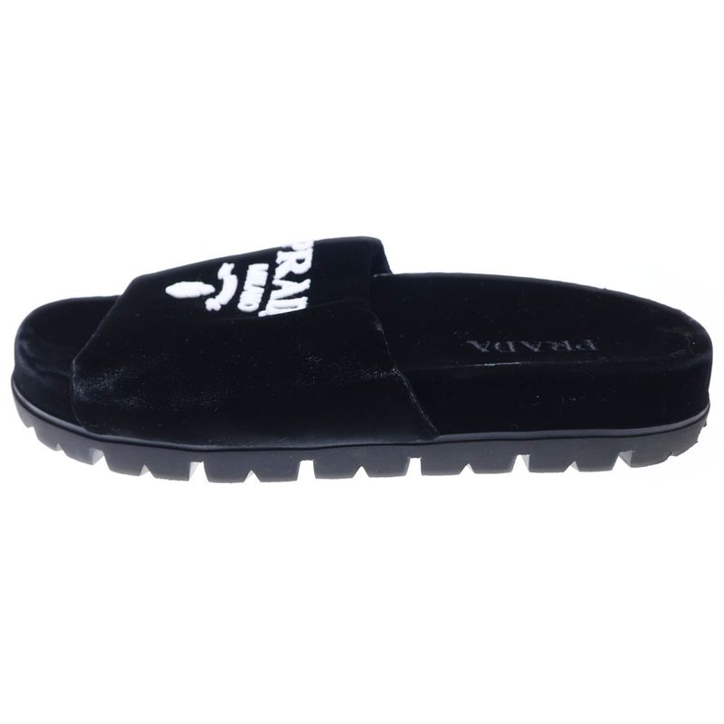 Prada Velvet Flats Velvet Sandals Black