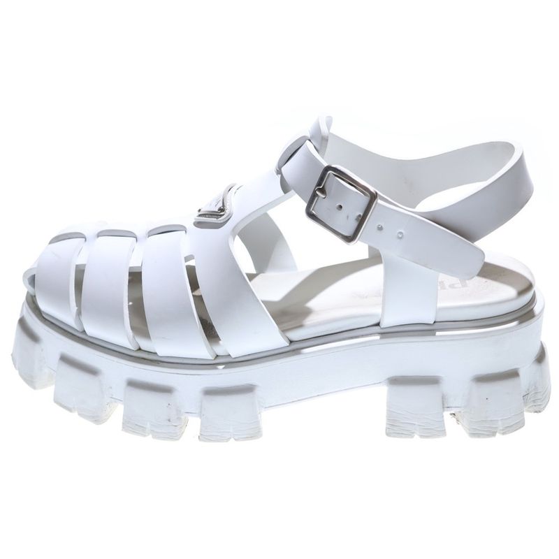 Prada Monolith Rubber Sandals With Triangle Metal Logo And Chunky Sole White