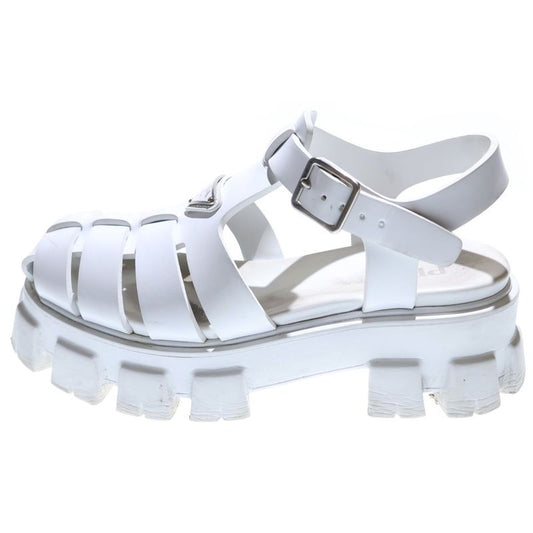 Prada Monolith Rubber Sandals With Triangle Metal Logo And Chunky Sole White