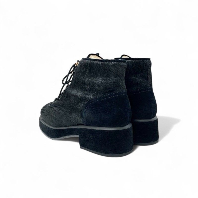 Chanel Boots Short Shoes Haraco Suede Shearling Black Coco Mark Ankle