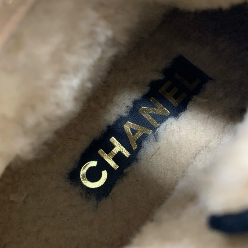 Chanel Boots Short Shoes Haraco Suede Shearling Black Coco Mark Ankle