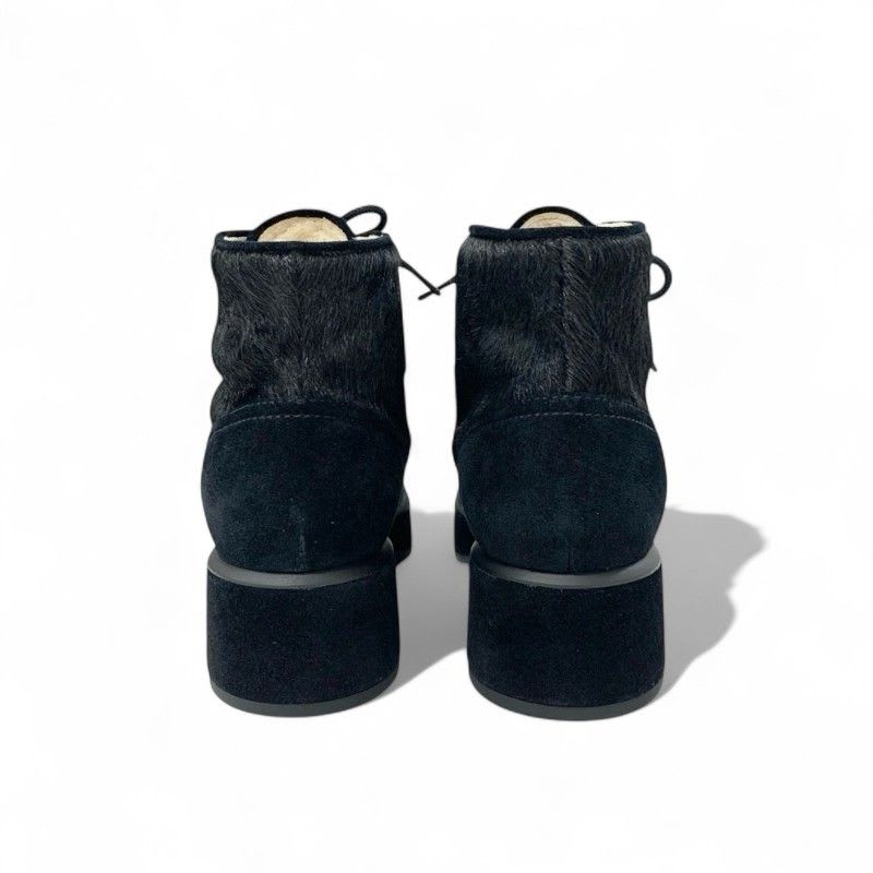 Chanel Boots Short Shoes Haraco Suede Shearling Black Coco Mark Ankle