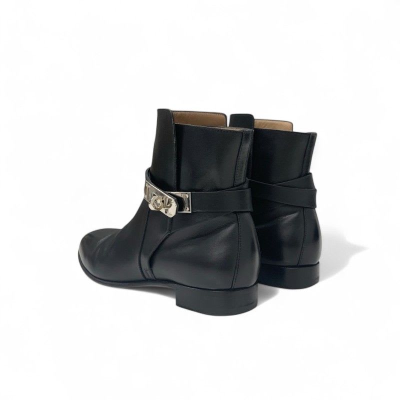 Hermes Neo Boots Short Shoes Leather Black Silver Kelly Hardware