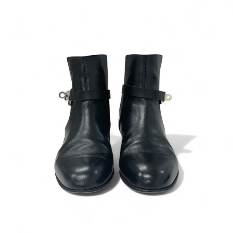Hermes Neo Boots Short Shoes Leather Black Silver Kelly Hardware