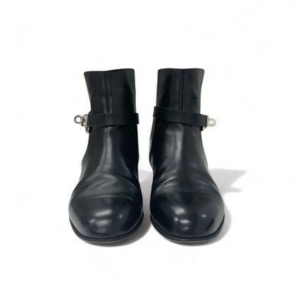 Hermes Neo Boots Short Shoes Leather Black Silver Kelly Hardware