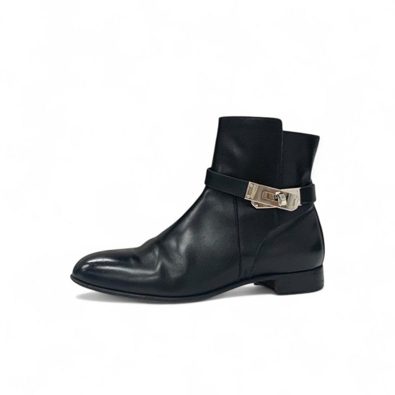 Hermes Neo Boots Short Shoes Leather Black Silver Kelly Hardware
