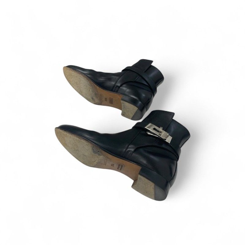 Hermes Neo Boots Short Shoes Leather Black Silver Kelly Hardware