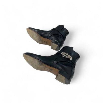 Hermes Neo Boots Short Shoes Leather Black Silver Kelly Hardware